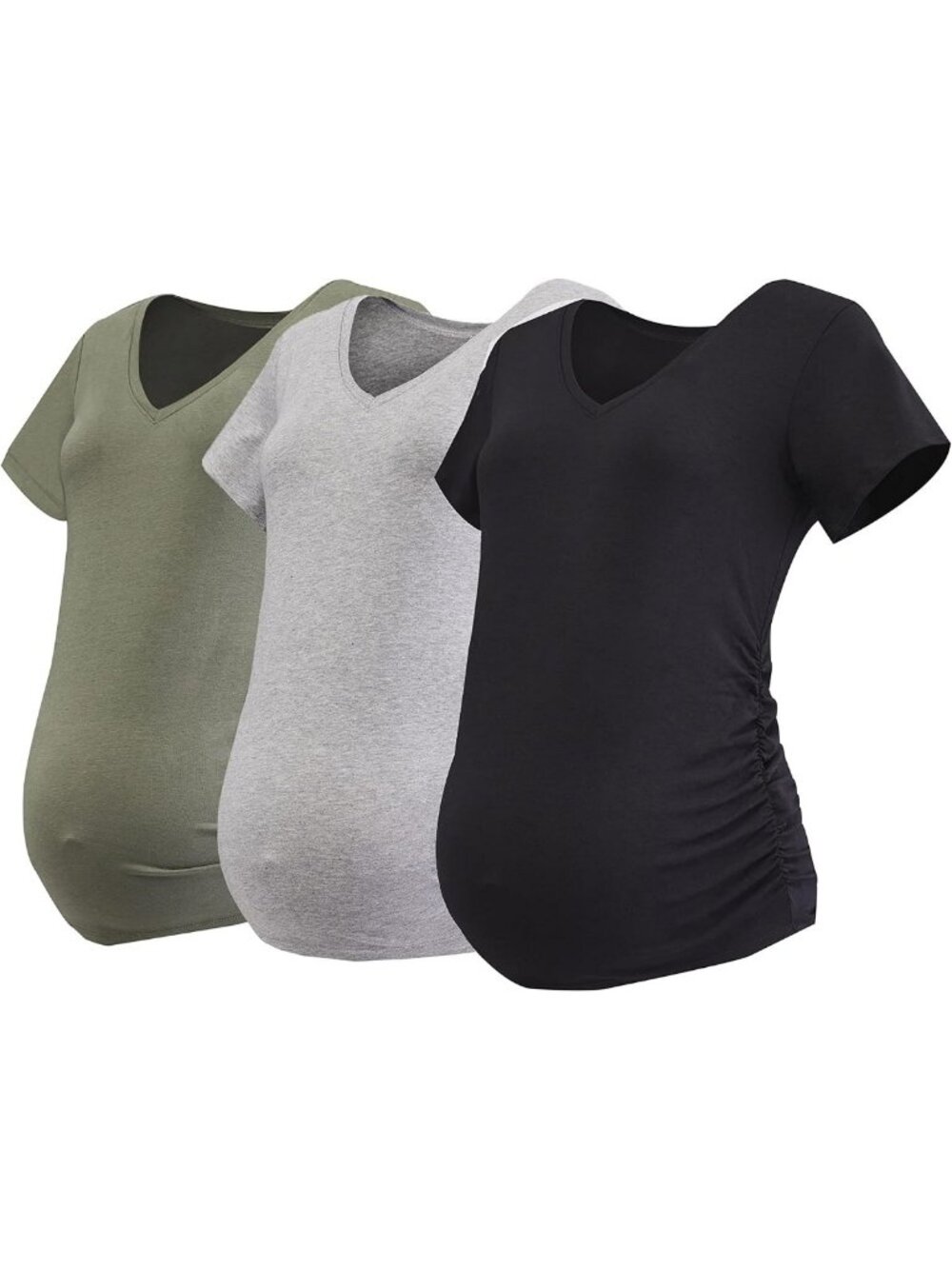 Short Sleeve Side Ruched V-Neck Maternity Tee for Comfortable Pregnancy Wear